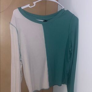 Wild Fable Asymmetrical White and Green Blouse